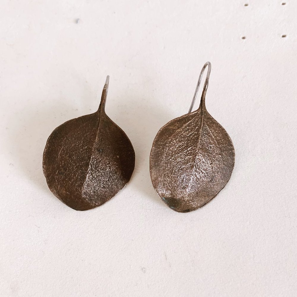 Eucalyptus Leaf Patina Drop Earrings